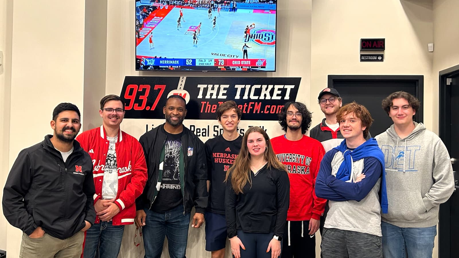 Pressbox students touring The Ticket radio station with Ahmad Green