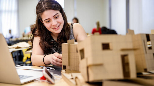 Architecture student working on project
