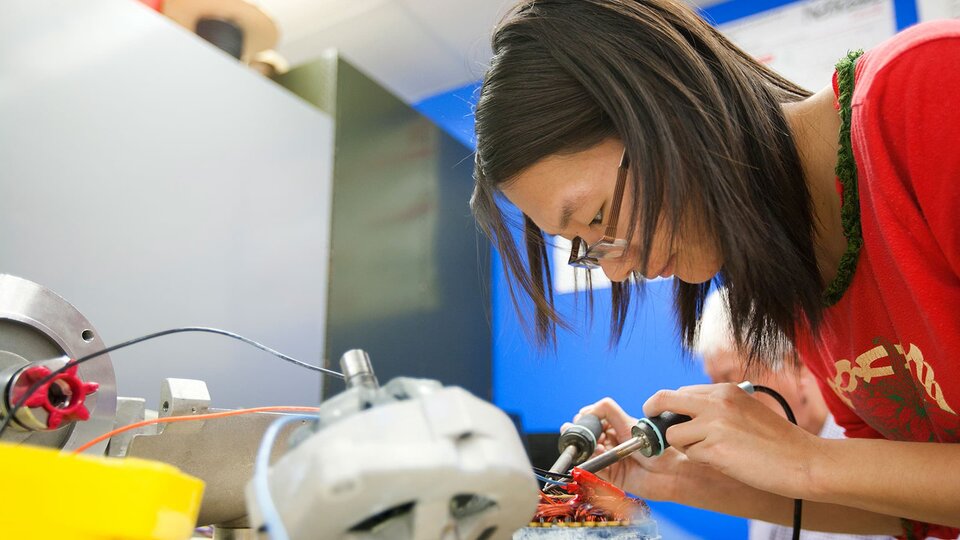 Student working on a robotics project