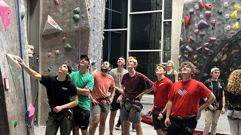 Students rock climbing at Campus Recreation